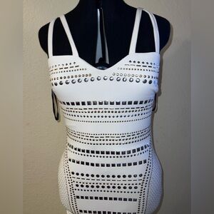 Bebe White Studded Bodycon Midi Dress